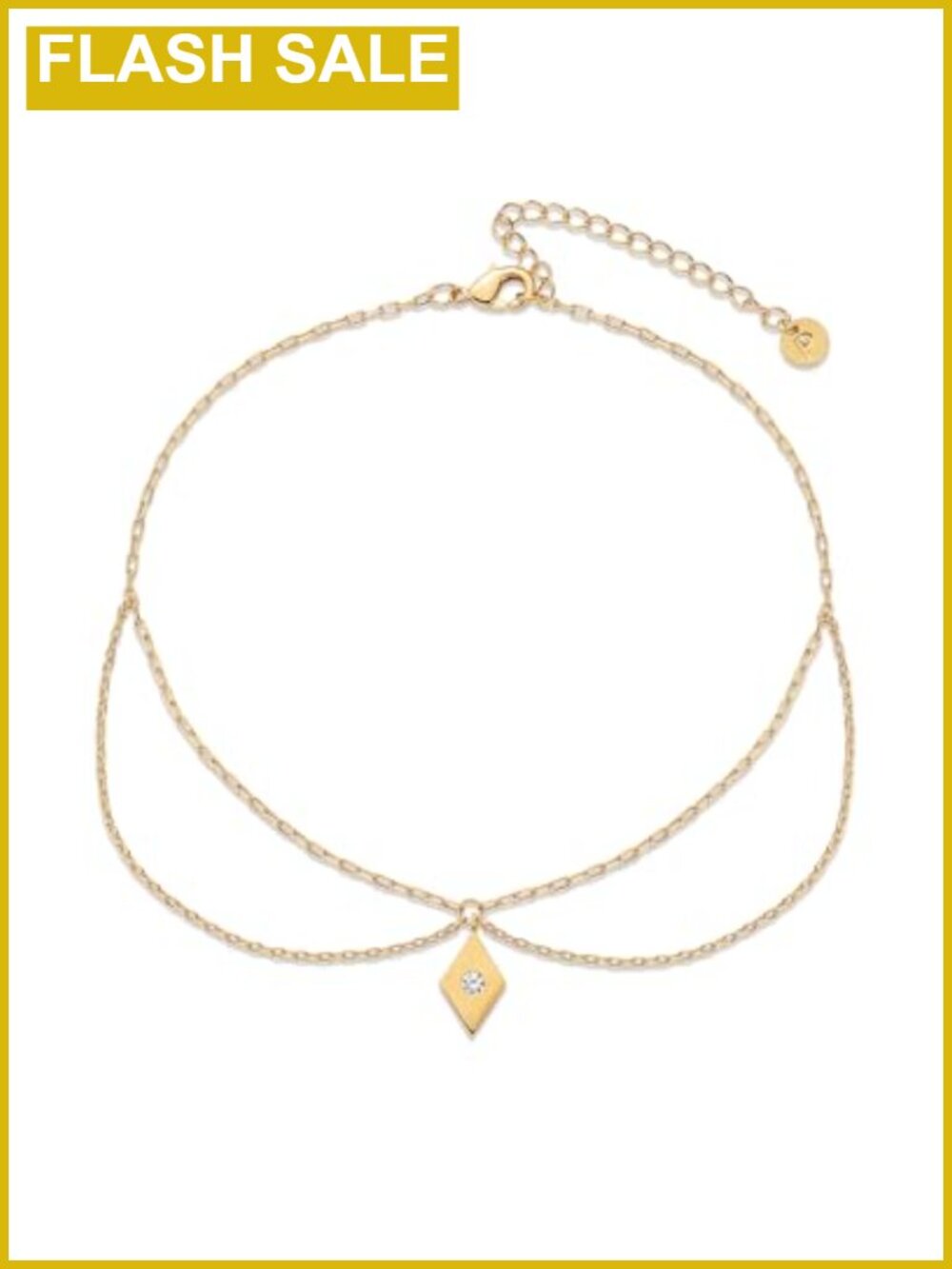 14K Gold Plated Anklet with Charm CZ Stone 9 Inch Chain